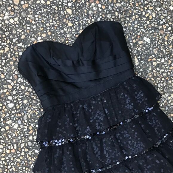 Vintage BCBG Sequin ruffled strapless mini lace party dress 2 - Picture 1 of 7